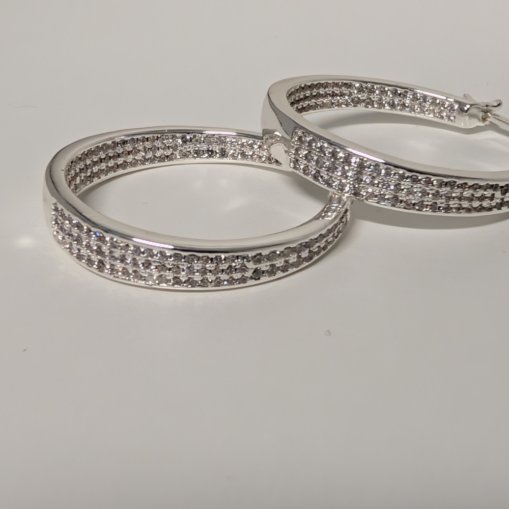 Silver Crystal Pave Hoop Earrings - Women's Jewelry